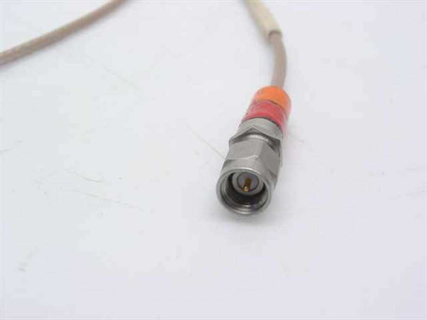 Times Microwave coaxial cable SMA Male connector end close-up showing stainless steel hex body and center pin