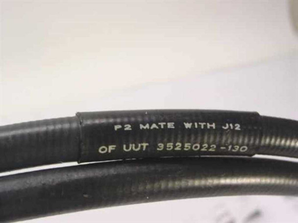McAir RF cable label close-up: P2 Mate With J12 of UUT 3525022-130 printed on cable jacket