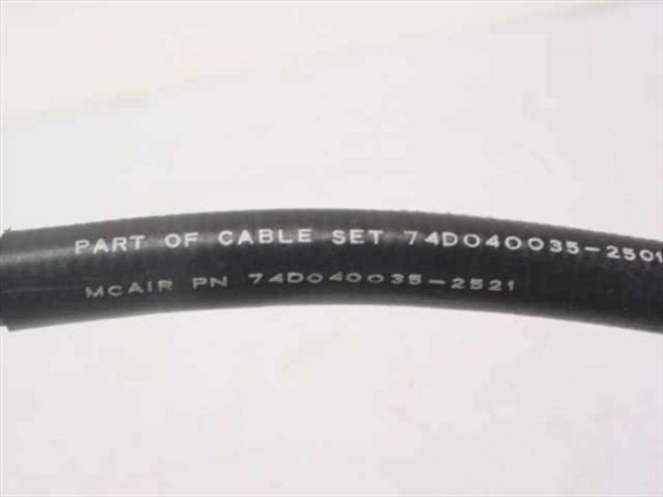 McAir RF cable jacket label reading: Part of Cable Set 74D040035-250, MCAIR PN 74D040035-2521