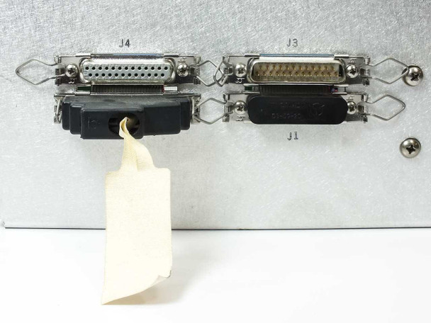 Varian VJW6769H1 – rear panel close-up showing DB-25 connectors J4 and J3, smaller connector J1, and inventory tag
