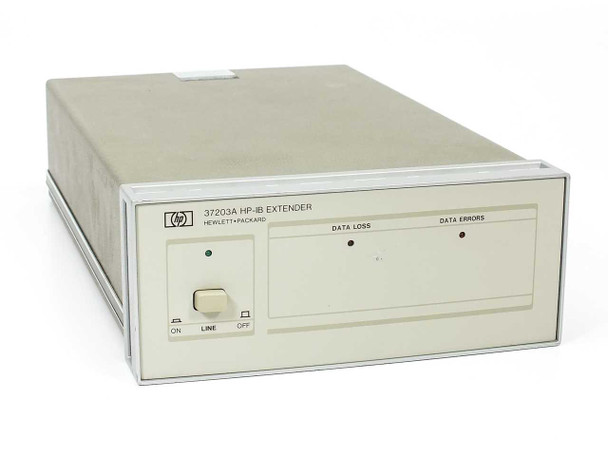HP 37203A HP-IB Extender front panel — LINE power switch, DATA LOSS and DATA ERRORS indicator LEDs, Hewlett-Packard logo and model label
