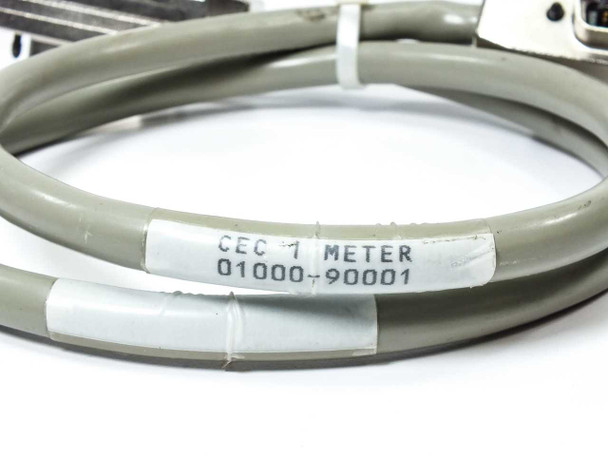 Close-up of CEC cable label reading 'CEC 1 METER 01000-90001' affixed to gray cable jacket