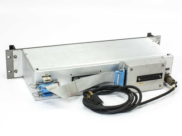 Varian VJC6767S1AKY HPA Controller rear view showing DB15 connectors, 50-pin D-sub, ribbon cables, and circular power connector