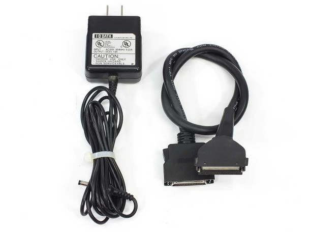 Included accessories: I-O DATA branded AC adapter with UL listing and 18-inch 50-pin Centronics SCSI cable