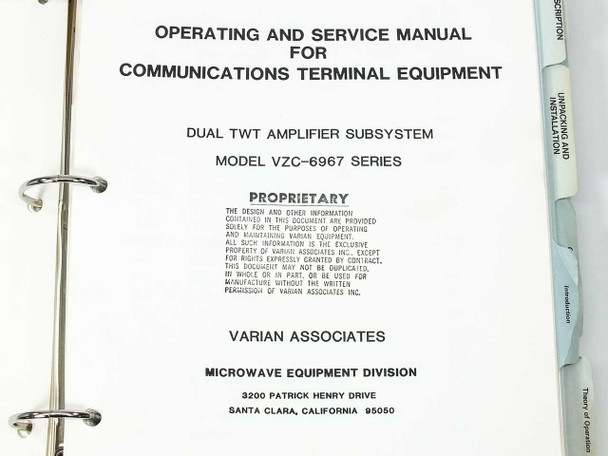 Varian VZC-6967D8A2/D8T6 Dual TWT Amplifier Subsystem Operating & Service Manual