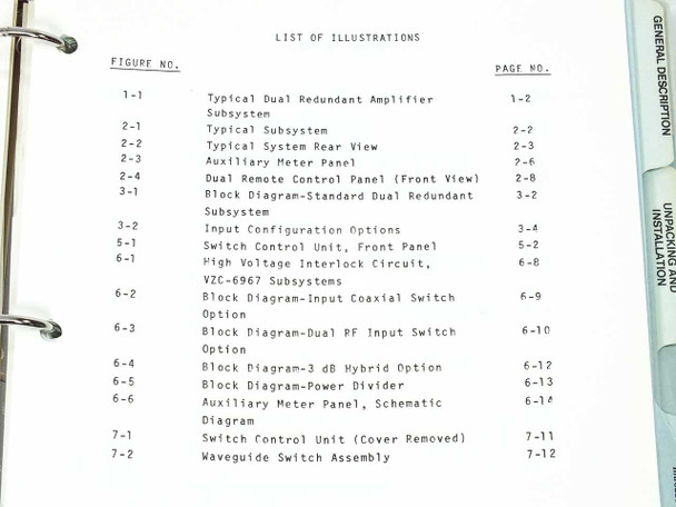 Varian VZC-6967D8A2/D8T6 Dual TWT Amplifier Subsystem Operating & Service Manual