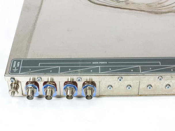 ARG 1900 Transmitter rear panel left section close-up – data ports with 8 BNC connectors labeled 1–8 for ASI copper inputs