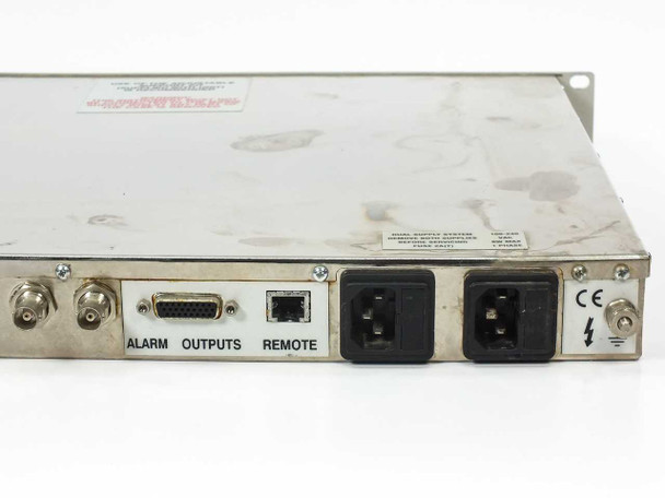 ARG 2400-EQ390-BOM rear panel right section close-up showing ALARM, OUTPUTS DB-15, REMOTE RJ port, and dual IEC C14 AC power inlets with CE marking