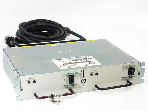 Techniques PT630D/00-900-0003-002 Fault Tolerant Power Controller front view showing two SP8528A modules in 2U rackmount chassis with power cables attached