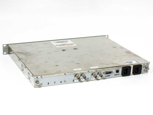 ARG 2400 Series G.703 Protection Switch rear panel showing BNC connectors, DB-15 alarms port, remote port, and dual IEC power inlets