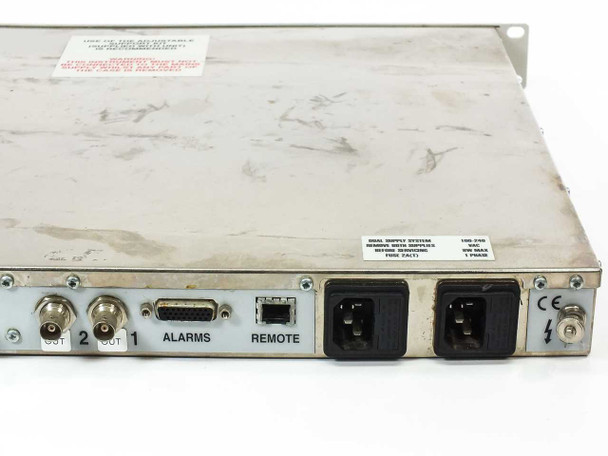 ARG 2400 Series rear panel close-up showing BNC output connectors, ALARMS DB-15 port, REMOTE interface, dual IEC AC power inlets, and power supply rating label