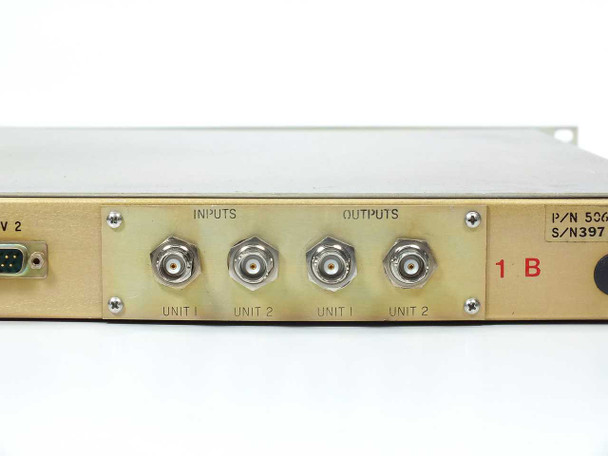 LNR 506011300-2 rear panel right section – BNC Inputs (Unit 1, Unit 2) and Outputs (Unit 1, Unit 2), P/N and S/N label
