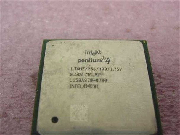 Intel Pentium 4 SL5UG close-up of processor lid markings: 1.7GHZ/256/400/1.75V, SL5UG, MALAY, L158A870-0700