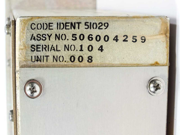 LNR 506004259 identification label showing Code Ident 51029, Assembly No. 506004259, Serial No. 104, Unit No. 008