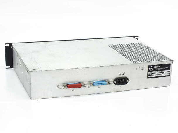 Varian VJW1454R1 Remote Channel Select Assembly — rear panel with J2 blue DB25, J3 red DB25 connectors and IEC AC inlet, 115VAC label
