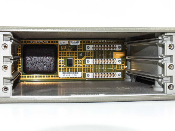 HP 3488A interior close-up showing backplane PCB with slot connectors labeled Slot 1, Slot 2, Slot 3