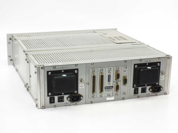 Mitec MC3719A rear view showing dual PSU modules, D-sub connectors, and IEC power inlets
