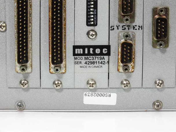 Mitec MC3719A label closeup showing model MC3719A, serial 42981142-1, Made in Canada
