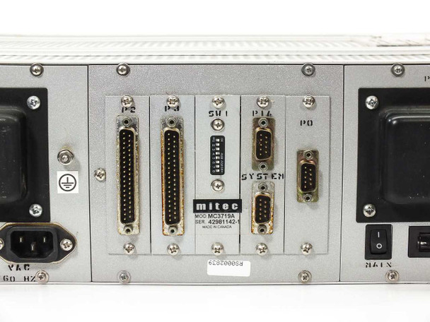 Mitec MC3719A rear panel center showing D-sub connectors P2, P3, P4, SV1, PIA, PO and SYSTEM DB9 ports