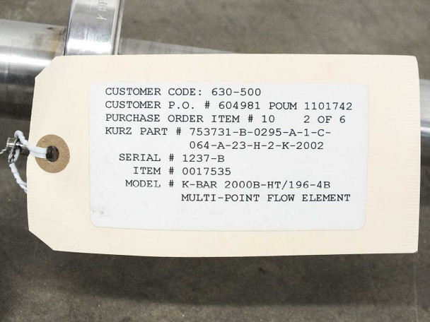 Kurz Instruments K-BAR 2000B Multipoint Insertion Mass Flow Meter Element