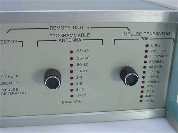 Eaton CIU-7 front panel right section close-up — Remote Unit B controls showing Programmable Antenna band selector (0.01–32 MHz) and Impulse Generator PRF selector (60 Hz–8 MHz)