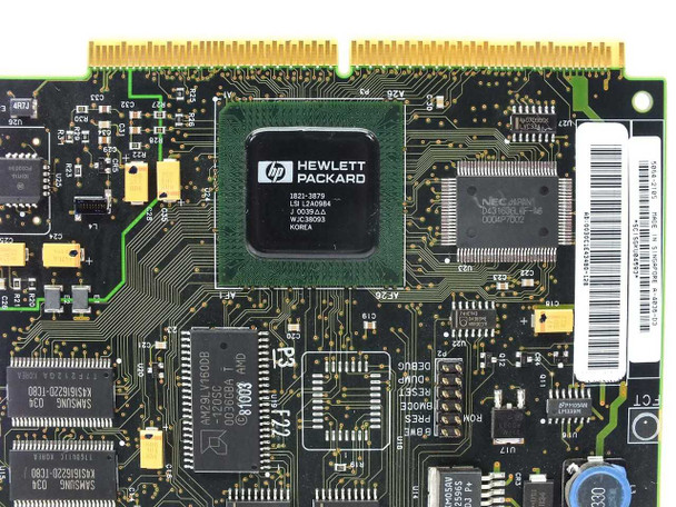HP J4121A PCB close-up of HP Hewlett-Packard custom ASIC chip (1822-3979) and NEC memory chip