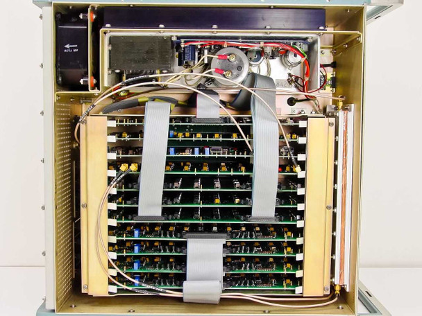 Carnel Labs CCI-7 – interior view showing multiple stacked PWBA receiver controller cards with ribbon cable interconnects and internal power supply