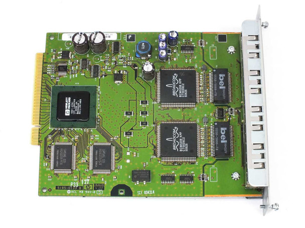 HP ProCurve J4111A PCB top view showing main controller chip, Bel transformers, and Seeq network ICs