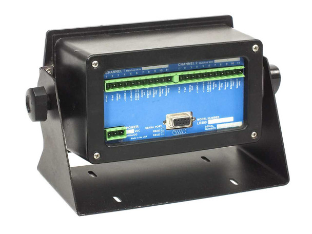 Span LR300 rear panel showing dual-channel screw terminal blocks, DB-9 serial port, and power connector