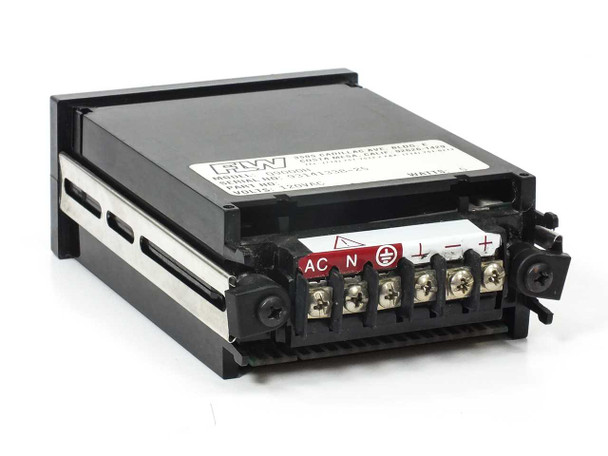 Newport FLW Q9000H panel meter — rear view showing FLW manufacturer label and rear screw terminal block with AC, N, ground, and signal input connections