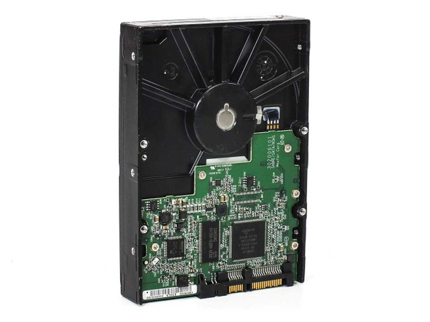 Maxtor 160GB 3.5-inch SATA HDD bottom PCB view showing controller board and SATA data and power connectors