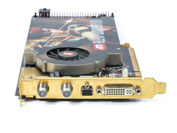 ATI All-In-Wonder X1800XL — bracket close-up showing coaxial TV input, second coaxial connector, FireWire/HDTV port, and DVI output