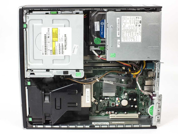 HP Compaq 6000 Pro SFF Desktop — interior view showing motherboard, Western Digital hard drive, DVD optical drive, and HP power supply