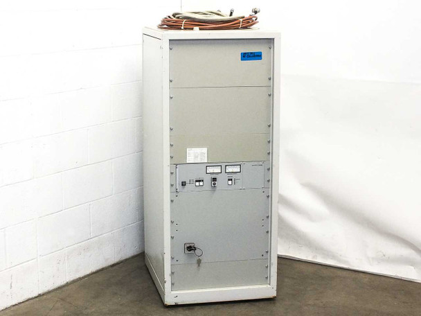 Balzers RFS 302 RF Power Supply – front view showing control panel, key switch, and analog meters with cables on top