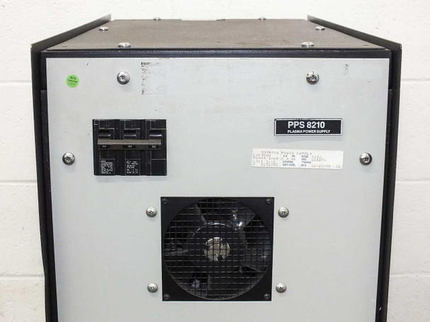 Eratron PPS 8210 Plasma Power Supply – side panel view showing PPS 8210 Plasma Power Supply label, circuit breaker, rating plate, and cooling fan