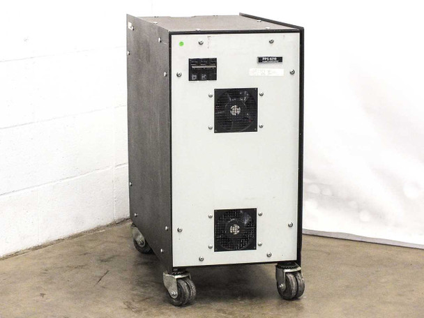 Eratron PPS 8210 DC Plasma Power Supply – right-side view showing two cooling fans and model label on white panel, unit on castors