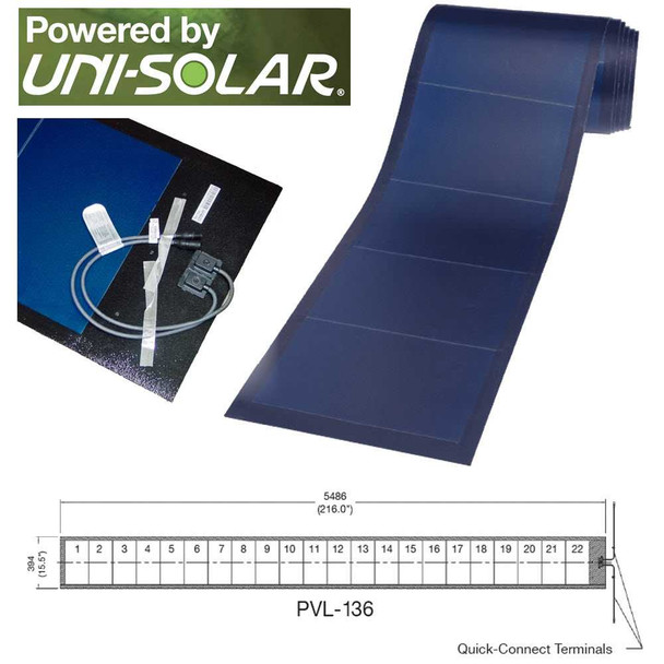 Uni-Solar PVL-136 PowerBond PVL 136 Watt 24 Volt 216-Inch x 15.5-Inch Flexible Solar Panel
