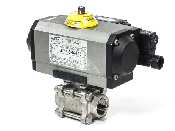 Max-Air UT17-SR4-F05 Flanged Aluminum Pneumatic Actuator w/ 1" NPT Ball Valve