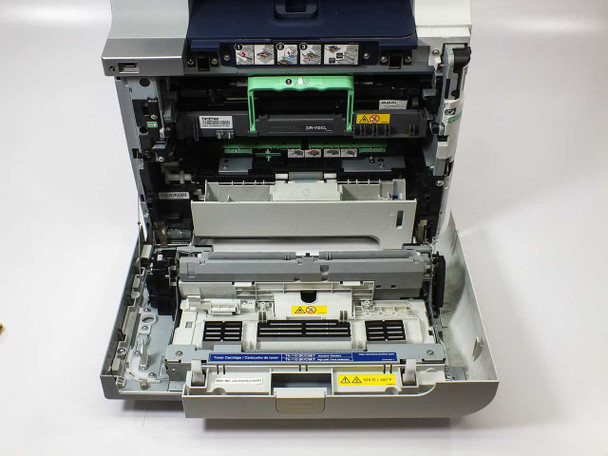 Brother MFC-9440CN — interior view with front cover open showing toner/drum access bay and green drum cartridge unit