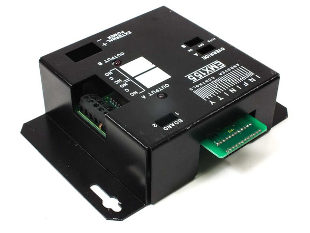 Andover Controls EMX155 Infinity Expansion Module – angled top view showing Output A and Output B relay terminals and green expansion bus connector