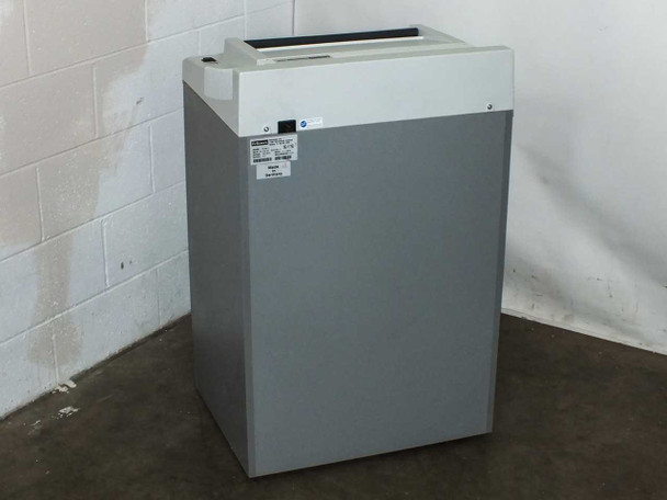 Fellowes PS 480C shredder – left-side and front view showing rating label and overall cabinet condition