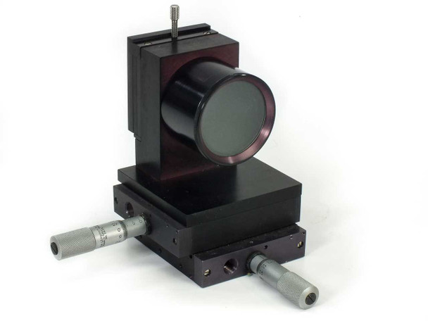 Ealing 25-9218 Smartt Point Diffraction Interferometer main optical assembly with large front lens element and dual micrometer adjusters on XY stage