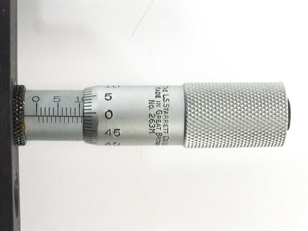 Close-up of L.S. Starrett micrometer scale detail on Ealing 25-9218 interferometer XY translation stage