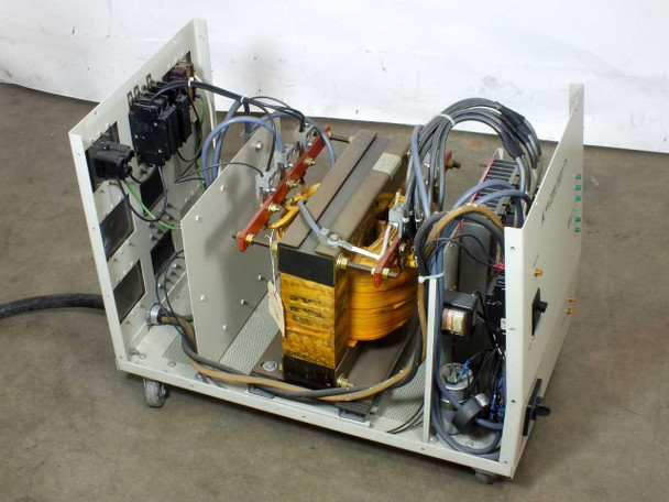 AAA Power System CP6 internal view — toroidal transformer core, wiring harness, capacitor bank, and motor assembly on open chassis