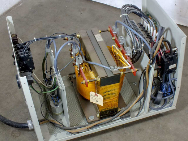 AAA Power System CP6 internal overhead view — transformer core, bus bars, wiring harness, and tag reading '188' visible on core