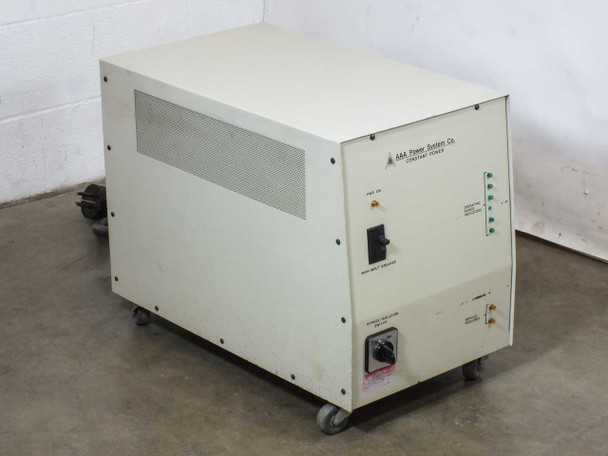 AAA Power System CP6 10 kVA line conditioner — right-front three-quarter view showing cabinet exterior on casters
