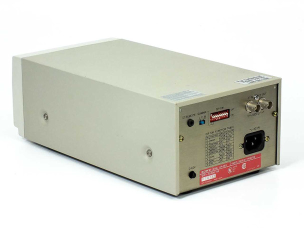 Sony UP-860 Video Graphic Printer – rear panel view showing BNC video connectors, DIP switch bank, IEC AC inlet, and rating label