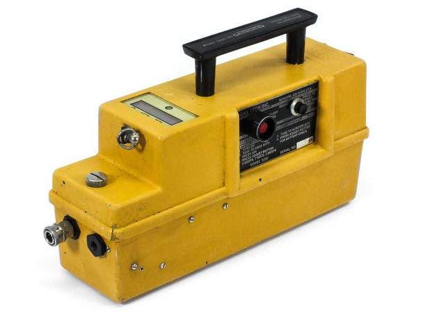 GasTech 3220 HS GasTechtor portable gas monitor — angled front-left view showing yellow enclosure, LCD display panel, carry handle, and side fittings
