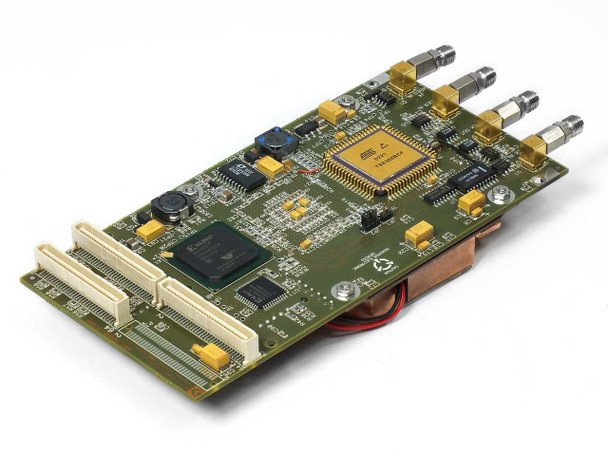 MRC3000-330B VME processor board bottom view showing VME and PMC edge connectors, Atmel FPGA, and SMA connectors