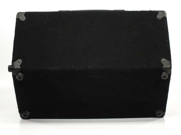 Yamaha S12Me floor monitor – single unit top/rear view showing black carpet covering and metal corner protectors